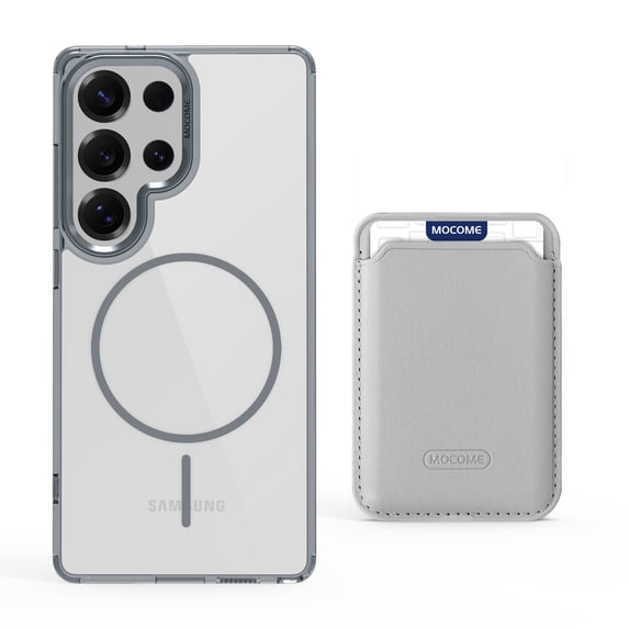 For Samsung Galaxy S25 Ultra Magnetic 2-in-1 Phone Case,with Magnetic Detachable Card Holder,Credit Card Slot,Compatible with Mag-Safe,Transparent Back,Shockproof Rugged Wallet Phone Case,Gray