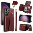 thumbnail image 1 of for Samsung Galaxy S25 Ultra Magnetic Back Flip Wallet Case with Card Slots, PU Leather + TPU Full Body Protection, with Shoulder Strap & Wrist Strap, Classic Kickstand Protective Rugged Cover,Winered, 1 of 6