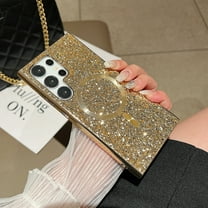 for Samsung Galaxy S25 Ultra Magnetic Case, Fashionable Sparkle Glitter Case Compatible with MagSafe Charging, Anti-Scratch Shockproof Phone Cover for Galaxy S25 Ultra Plating Bling Case, Gold