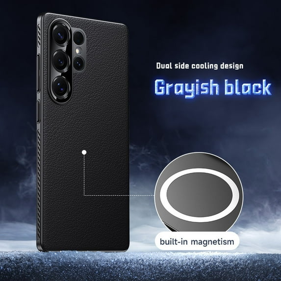 for Samsung Galaxy S25 Ultra Magnetic Case Heat Dissipation Hard Bumper Slim Anti-Scratch Protective Phone Cover Luxury PU Leather Support Wireless Charging for Samsung Galaxy S25 Ultra, Black