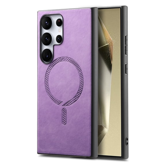 for Samsung Galaxy S25 Ultra Magnetic Case, Luxury PU Leather Skin-Feel Back Protective Phone Cover Compatible with Mag-Safe Support Car Mount Holder for Samsung Galaxy S25 Ultra, Purple
