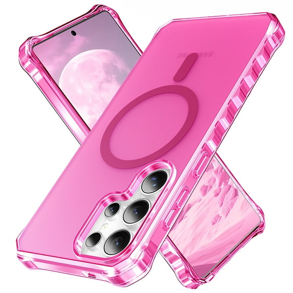 for Samsung Galaxy S25 Ultra Magnetic Case, Support Mag-Safe Charging, Anti-Fingerprint Slim Shockproof Rugged Wave Edge Frame Design Phone Case Cover for Samsung Galaxy S25 Ultra, Rose