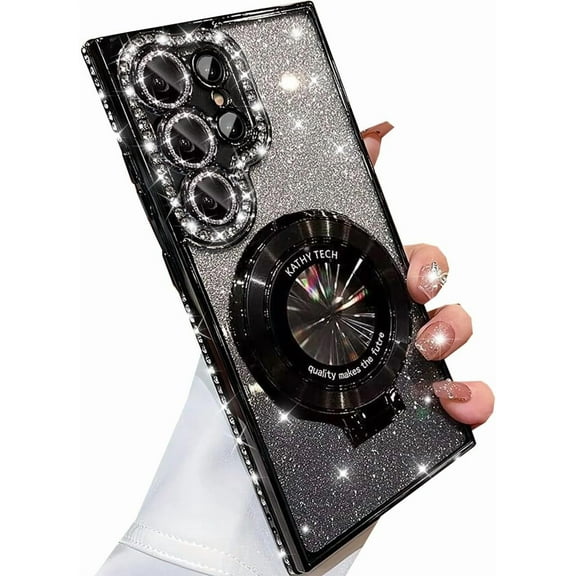 for Samsung Galaxy S25 Ultra Magnetic Kickstand Glitter Case, [Compatible with Magsafe] Cute Bling Sparkly Diamond Rhinestones with Camera Protector Women Girls Case for Galaxy S25 Ultra