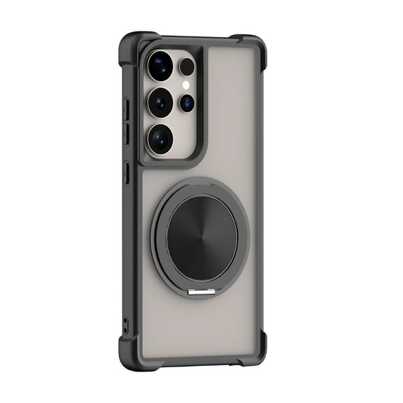 for Samsung Galaxy S25 Ultra Matte Case with Magnetic Kickstand, Compatible with MagSafe, Luxury Protective Translucent Shockproof Lightweight Anti-Slip TPU PC Metal Wireless Charging Case,Black