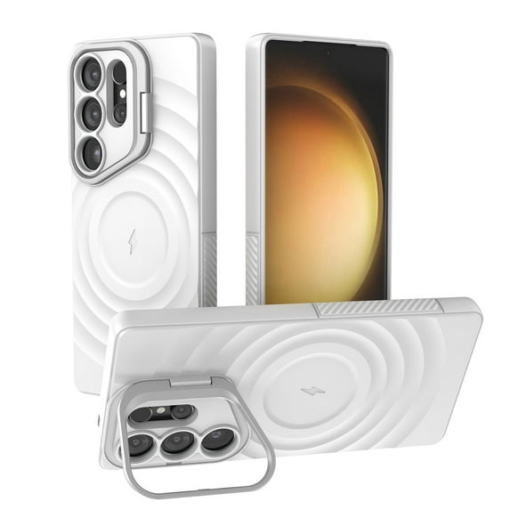 for Samsung Galaxy S25 Ultra Matte Case, with Magsafe Soft TPU Camera Cover Kickstand Back Case, Ultra Slim Shockproof Drop Protective Luxury Case Cover for Samsung Galaxy S25 Ultra Women Men, White