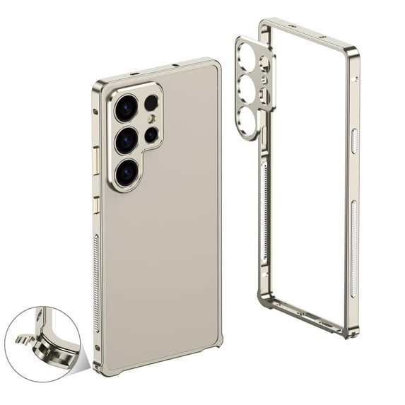 for Samsung Galaxy S25 Ultra Metal Bumper Frame + Camera Lens Protection, No Back, Luxury Shockproof Protective Rugged Heat Dissipation, Raised Edge Protection, for Samsung Galaxy S25 Ultra, Gold