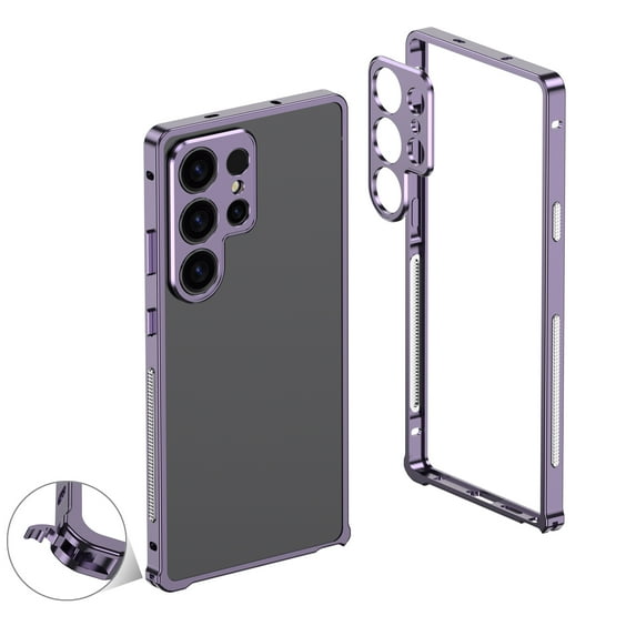 for Samsung Galaxy S25 Ultra Metal Bumper Frame + Camera Lens Protection, No Back, Luxury Shockproof Protective Rugged Heat Dissipation, Raised Edge Protection, for Samsung Galaxy S25 Ultra, Purple