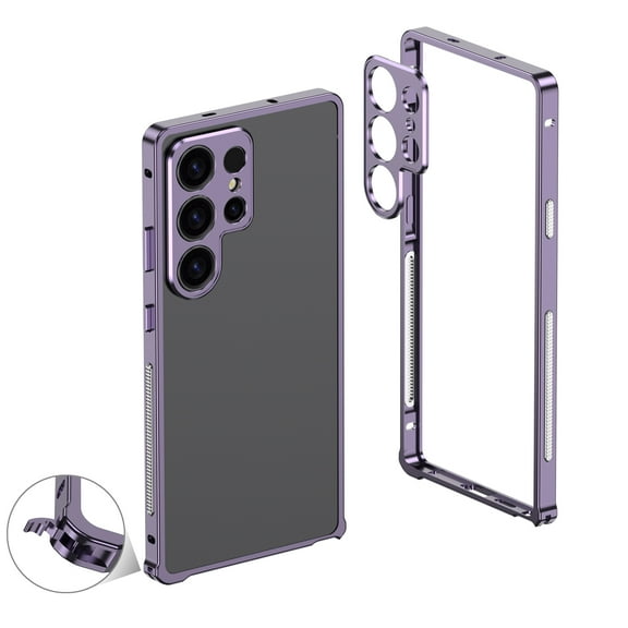 For Samsung Galaxy S25 Ultra Metal Bumper Phone Case,Bumper Frame Slim Fit No Back Design Excellent Heat Dissipation,with Lens Protection,Shockproof Anti-fall Rugged Frame Phone Case,Purple