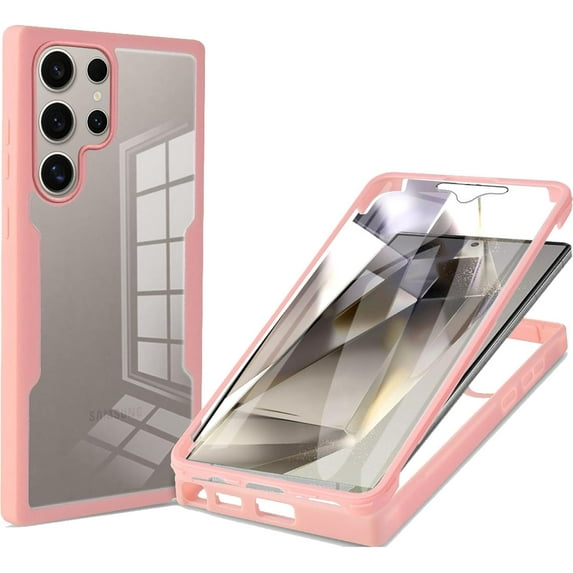 for Samsung Galaxy S25 Ultra (Not S25) Clear Case with Screen Protector, Dual Layer Full Body Shockproof Dustproof All-Inclusive Cover Case for Samsung Galaxy S25 Ultra QB-Pink