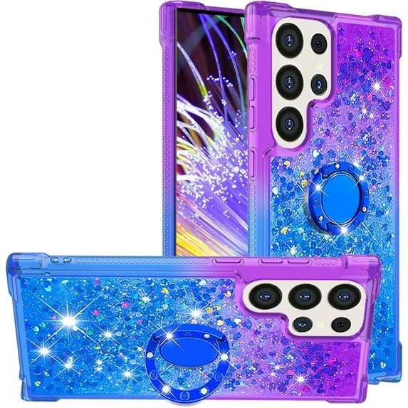 for Samsung Galaxy S25 Ultra (Not S25) Quicksand Case with Ring Kickstand, Girls Women Bling Cute Glitter Flowing Liquid Floating Sparkle Cover for Samsung Galaxy S25 Ultra. JB-Purple Blue