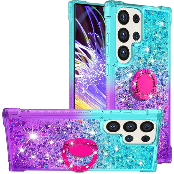 for Samsung Galaxy S25 Ultra (Not S25) Quicksand Case with Ring Kickstand, Girls Women Bling Cute Glitter Flowing Liquid Floating Sparkle Cover for Samsung Galaxy S25 Ultra. JB-Green Purple