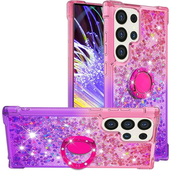 for Samsung Galaxy S25 Ultra (Not S25) Quicksand Case with Ring Kickstand, Girls Women Bling Cute Glitter Flowing Liquid Floating Sparkle Cover for Samsung Galaxy S25 Ultra. JB-Pink Purple