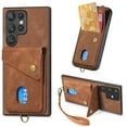 thumbnail image 1 of for Samsung Galaxy S25 Ultra PU Leather Back + TPU Frame Case, Card Slot Magnetic Snap with Removable Wrist Strap Support Magnetic Car Mount Kickstand Cover for Samsung Galaxy S25 Ultra, Brown, 1 of 9