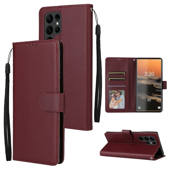 for Samsung Galaxy S25 Ultra PU Leather Case | Wallet Phone Case with Card Holder | Flip Folio Case/Cover with Stand | Compatible with Samsung Galaxy S25 Ultra,Winered