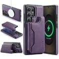 thumbnail image 1 of For Samsung Galaxy S25 Ultra PU Leather Wallet Phone Case,Compatible with Mag-Safe,Magnetic Detachable Card Holder,Back Flip Kickstand,2-in-1 Heavy Duty Shockproof RFID Blocking Phone Case,Purple, 1 of 10