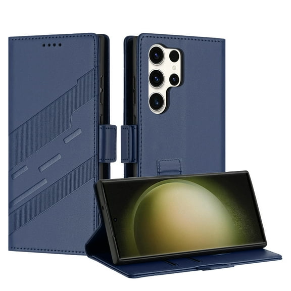 For Samsung Galaxy S25 Ultra PU Leather Wallet Phone Case,Exquisite Embossed Designing,Flip Folio Cover,With Kickstand Credit Card Holders Slots,Magnetic Closure Shockproof Phone Case,Darkblue