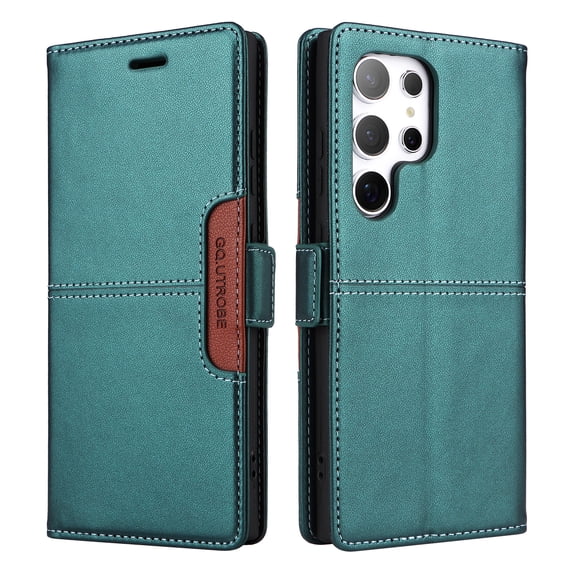 For Samsung Galaxy S25 Ultra PU Leather Wallet Phone Case,Flip Folding Kickstand,With Card Slots & Cash Pocket,Shockproof Anti-fall Rugged Anti-fall Ultra Slim Phone Case Cover,Green