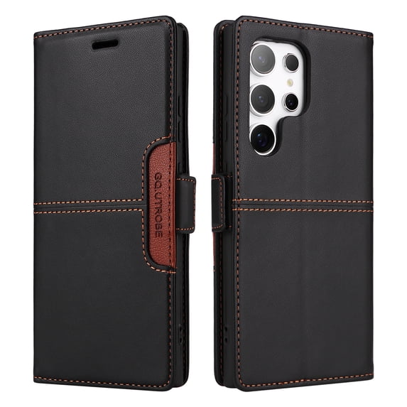 For Samsung Galaxy S25 Ultra PU Leather Wallet Phone Case,Flip Folding Kickstand,With Card Slots & Cash Pocket,Shockproof Anti-fall Rugged Anti-fall Ultra Slim Phone Case Cover,Black