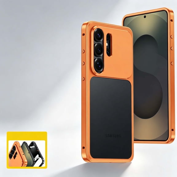 For Samsung Galaxy S25 Ultra Phone Case,2-in-1 Snap Buckle Switch,No Back Design,Heat Dissipation Shockproof Anti-fall Drop Protection,With Camera Protector,Anti-Scratch Rugged Phone Case,Orange