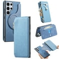 thumbnail image 1 of for Samsung Galaxy S25 Ultra Phone Case, Detachable Magnetic Wallet, Card Slot Pocket Zipper Retro PU Leather Flip Folio Case Compatible with Kickstand Magsafe for Samsung Galaxy S25 Ultra, Blue, 1 of 6