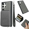 thumbnail image 1 of for Samsung Galaxy S25 Ultra Phone Case [Magnetic 2-in-1 Detachable Zipper Wallet] [Back Card Slots Accordion Wallet Case] Shockproof PU Leather Cover with Wrist Strap for Galaxy S25 Ultra, Gray, 1 of 11