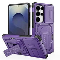 for Samsung Galaxy S25 Ultra Phone Case with Sliding Camera Cover, Military Grade Shockproof Protection Mobile Case with Kickstand & Matte Textured Rugged TPU PC Protective Hybrid Cover, Purple