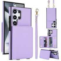 For Samsung Galaxy S25 Ultra Phone Case Wallet Card Holder,RFID Blocking PU Leather Back Magnetic Flip Kickstand Folio Case Wrist Lanyard & Crossbody Strap Protective Women Girls Cover,Violet