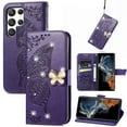 thumbnail image 1 of for Samsung Galaxy S25 Ultra Phone Case Wallet, Women Flip Folio Cover with Credit Card Holders Diamond Emboss Butterfly Flower PU Leather Purse Wrist Strap Kickstand Case for S25 Ultra, Purple, 1 of 10