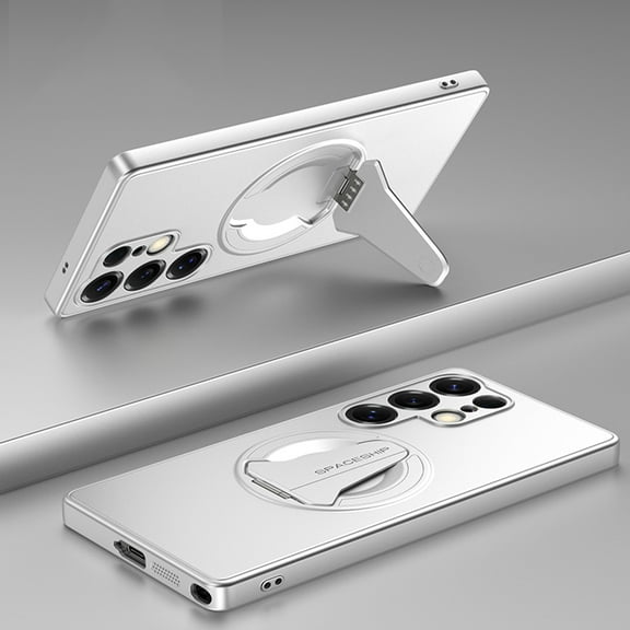 For Samsung Galaxy S25 Ultra Phone Case,With Contractile Kickstand,Compatible with Mag-Safe,Ultra Slim Shockproof Drop Protection,Compatible with Mag-Safe,Durable Anti-Scratch Phone Case,Silver