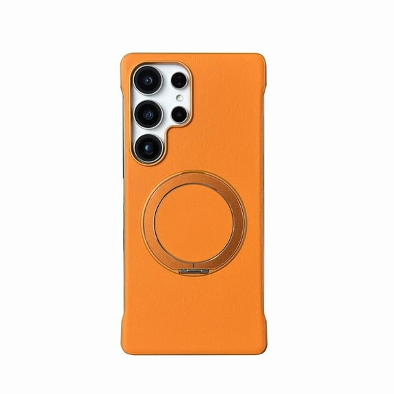For Samsung Galaxy S25 Ultra Phone Case,With Contractile Ring Kickstand,Ultra Slim No Frame Design,Anti-Scratch Shockproof Anti-fall Drop Protection,Rugged Thin Fit Bumper Phone Case Cover,Orange