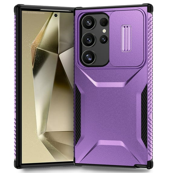 for Samsung Galaxy S25 Ultra Rugged Case, Heavy Duty Hard PC Protective Shockproof Cover with Lens Sliding Camera Cover Drop Resistant Protective Phone Case for Samsung Galaxy S25 Ultra, Purple