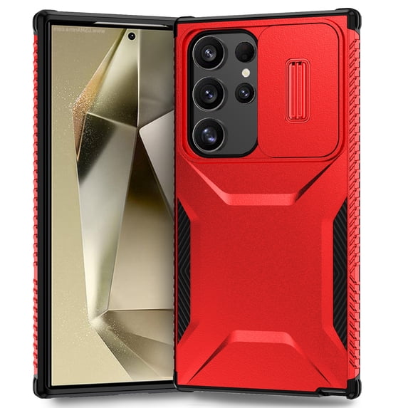 for Samsung Galaxy S25 Ultra Rugged Case, Heavy Duty Hard PC Protective Shockproof Cover with Lens Sliding Camera Cover Drop Resistant Protective Phone Case for Samsung Galaxy S25 Ultra, Red