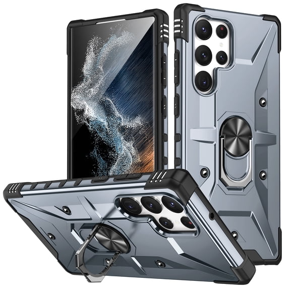 for Samsung Galaxy S25 Ultra Rugged Case, Shockproof Heavy Duty Protective Case with Ring Stand for Samsung Galaxy S25 Ultra Support Magnetic Car Mount Non-Slip Cover, Gray