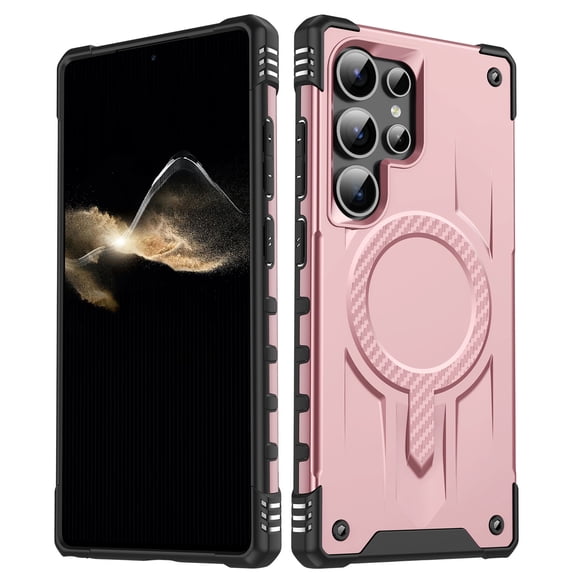 for Samsung Galaxy S25 Ultra Rugged Grip Phone Case,Compatible with MagSafe,Magnetic Case For Samsung Galaxy S25 Ultra, Military-Grade Protection Anti-Scratch Anti-Slip Shockproof Cover,Rosegold
