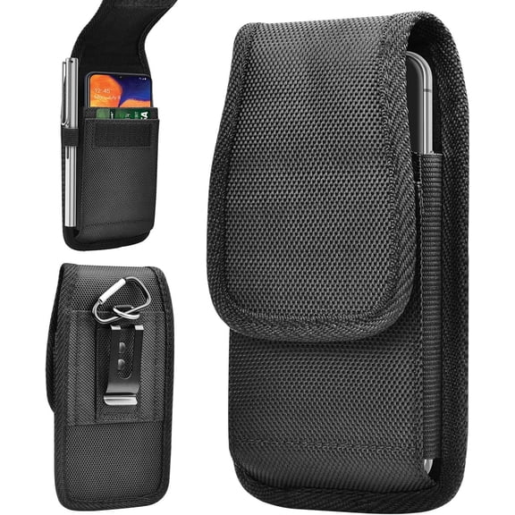 for Samsung Galaxy S25 Ultra S24 S23 S22 S21 S20 FE S10 S9 A03S A20 A50 A51 A16 A15 A14 A10e Holster Nylon Cell Phone Pouch Belt Holder Carrying Case with Clip,Black