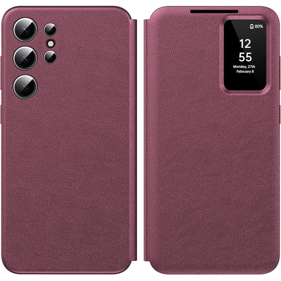 for Samsung Galaxy S25 Ultra with Smart Small Screen View, S-View Wallet Phone Case, for Samsung S25 Ultra Case Smart Window Cover, Smart Flip Leather Protective Cover for Samsung S25 Ultra 5G Case