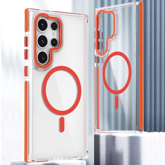 for Samsung Galaxy S25 Ultra Transparent Case, Compatible with MagSafe Charging, Colored Bumper, Enhanced Screen & Camera Protection, Shockproof Clear Phone Case for Samsung Galaxy S25 Ultra,Orange