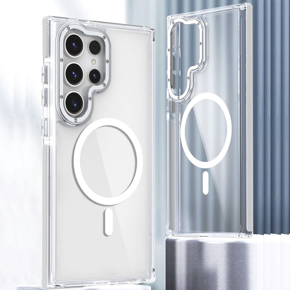 for Samsung Galaxy S25 Ultra Transparent Case, Compatible with MagSafe Charging, Colored Bumper, Enhanced Screen & Camera Protection, Shockproof Clear Phone Case for Samsung Galaxy S25 Ultra,White