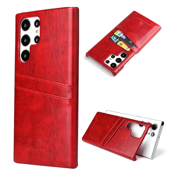 for Samsung Galaxy S25 Ultra Wallet Case with Card Holder, Vintage Oil Wax Pattern PU Leather Cover Rugged PC Shockproof Protective Slim Lightweight Case for Samsung Galaxy S25 Ultra, Red