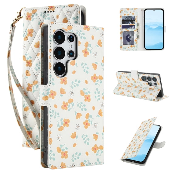 for Samsung Galaxy S25 Ultra Wallet Case, Cute Floral Pattern PU Leather Flip Phone Cover with Card Holder, Kickstand, Wrist Strap, Protective Purse Case for Samsung Galaxy S25 Ultra, Pattern-C