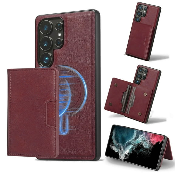 for Samsung Galaxy S25 Ultra Wallet Case, Detachable PU Leather Purse Phone Cover with Flip Stand, Support Magnetic Charging, Shockproof Protective Case for Samsung Galaxy S25 Ultra, Winered
