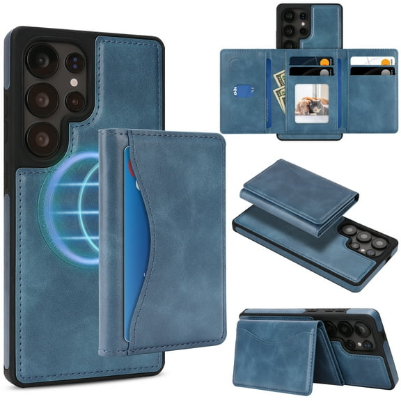 for Samsung Galaxy S25 Ultra Wallet Case, Magnetic Phone Cover with Detachable Card Holder, RFID Blocking 2-in-1 Purse Shockproof PU Leather Case with Stand for Samsung Galaxy S25 Ultra, Blue