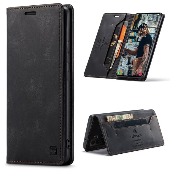 for Samsung Galaxy S25 Ultra Wallet Case PU Leather Flip Book Style Folio Strong Magnetic Closure RFID Blocking Protective Cover Credit Card Holder Kickstand Function Men Phone Case, Black