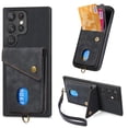 thumbnail image 1 of For Samsung Galaxy S25 Ultra Wallet Case, Premium PU Leather Back Cover Cards Holder Stand Compatible with Car Mount RFID Blocking Hand Wrist Full Protective Phone Case for Women Girls, Black, 1 of 7