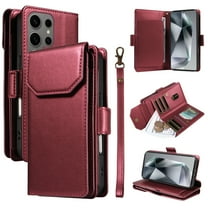 For Samsung Galaxy S25 Ultra Wallet Case, [RFID Blocking 11 Card Slots & 2 Cash Pockets] [Kickstand] [Wrist Strap] [Magnetic Closure] Soft PU Leather Shockproof Protective Flip Case,Red