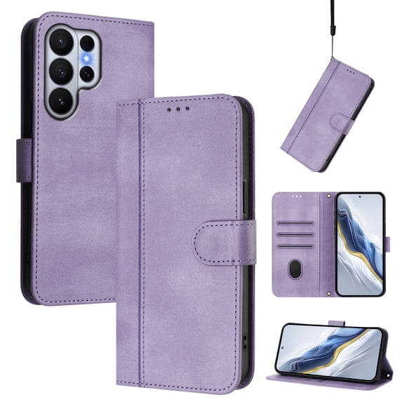 For Samsung Galaxy S25 Ultra Wallet Case RFID Blocking Cash Pocket/Card Holder for Men Women Magnetic Clasp Premium PU Leather Book Folio Kickstand Shockproof Flip Case with Hand Strap,Purple
