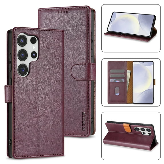 for Samsung Galaxy S25 Ultra Wallet Case with RFID Blocking Credit Card Holder,Magnetic Clasp PU Leather Folio Flip Kickstand Protective Shockproof Cover Women Men for Samsung Galaxy S25 Ultra,Winered