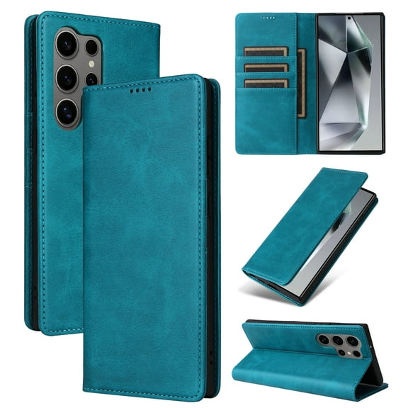 for Samsung Galaxy S25 Ultra Wallet Case with RFID Blocking Credit Card Holder, Magnetic Closure PU Leather Folio Flip Kickstand Shockproof Cover Women Men for Samsung Galaxy S25 Ultra,Bluegreen