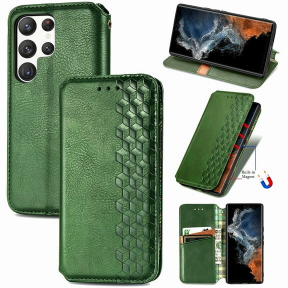 for Samsung Galaxy S25 Ultra Wallet Case with RFID Blocking Credit Card Holder, PU Leather Magnetic Closure Flip Kickstand Shockproof Cover Women Men For Samsung Galaxy S25 Ultra Phone case,Green