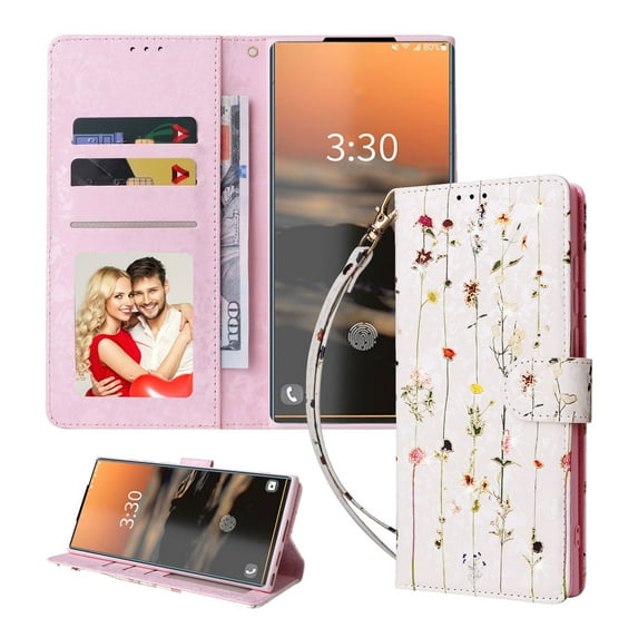 For Samsung Galaxy S25 Ultra Wallet Case, Stylish Flowers Pattern PU Leather Cover with Wrist Strap & Card Slots, Kickstand Magnetic Closure Shockproof Slim Case for Women Girls, Dried Flowers